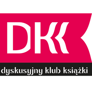 Logo Dyskusyjnego Klubu Książki. Białe litery na różowym tle