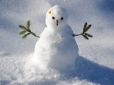 zdjęcie przedstawia małego bałwana zrobionego ze śniegu