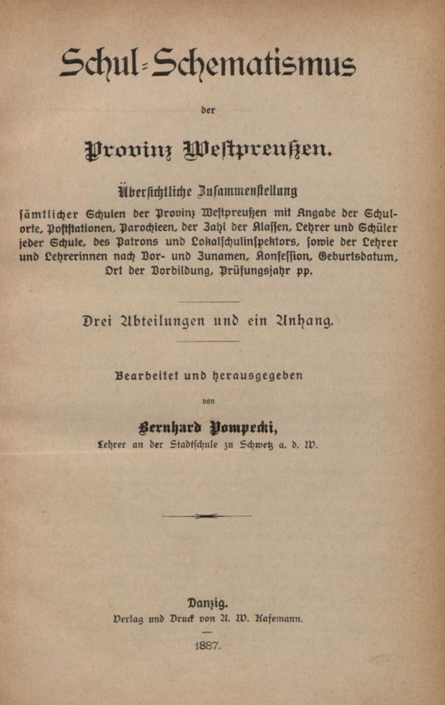 Strona tytułowa publikacji Bernharda Pompeckiego z 1887 r.