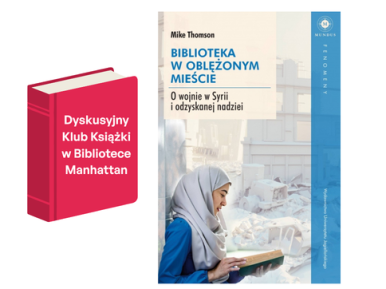 Okładka książki z kobietą z książką na tle ruin