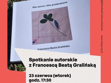 Plakat informujący o spotkaniu autorskim z Francescą Beatą Gralińską