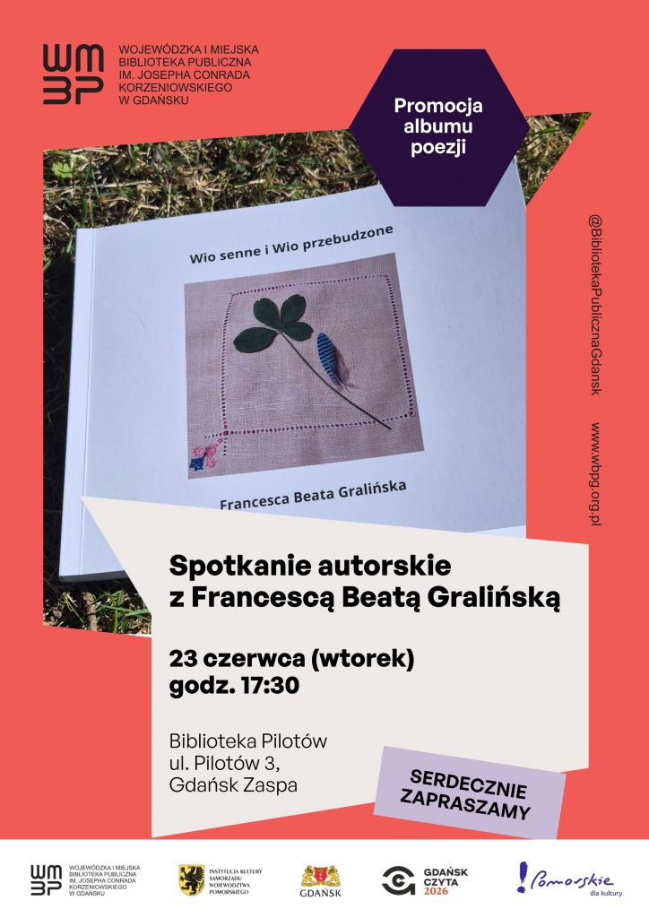 Plakat informujący o spotkaniu autorskim z Francescą Beatą Gralińską