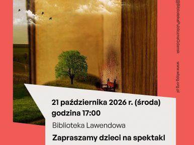 plakat informacyjny z otwartą książką w tle