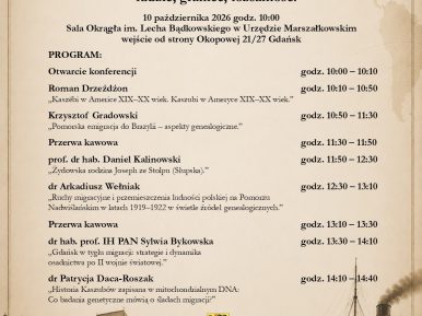 Pomorska Konferencja Genealogiczna "Pogranicza losów. Migracje na Pomorzu w XIX i XX wieku - ludzie, granice, tożsamość" - program.